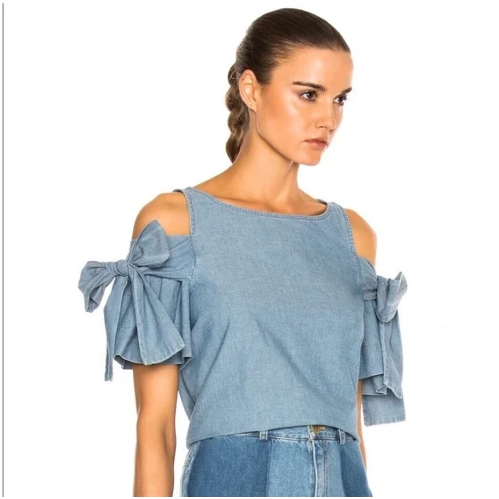 Sea Women's Light Blue Denim Blouse with Bow Accents
